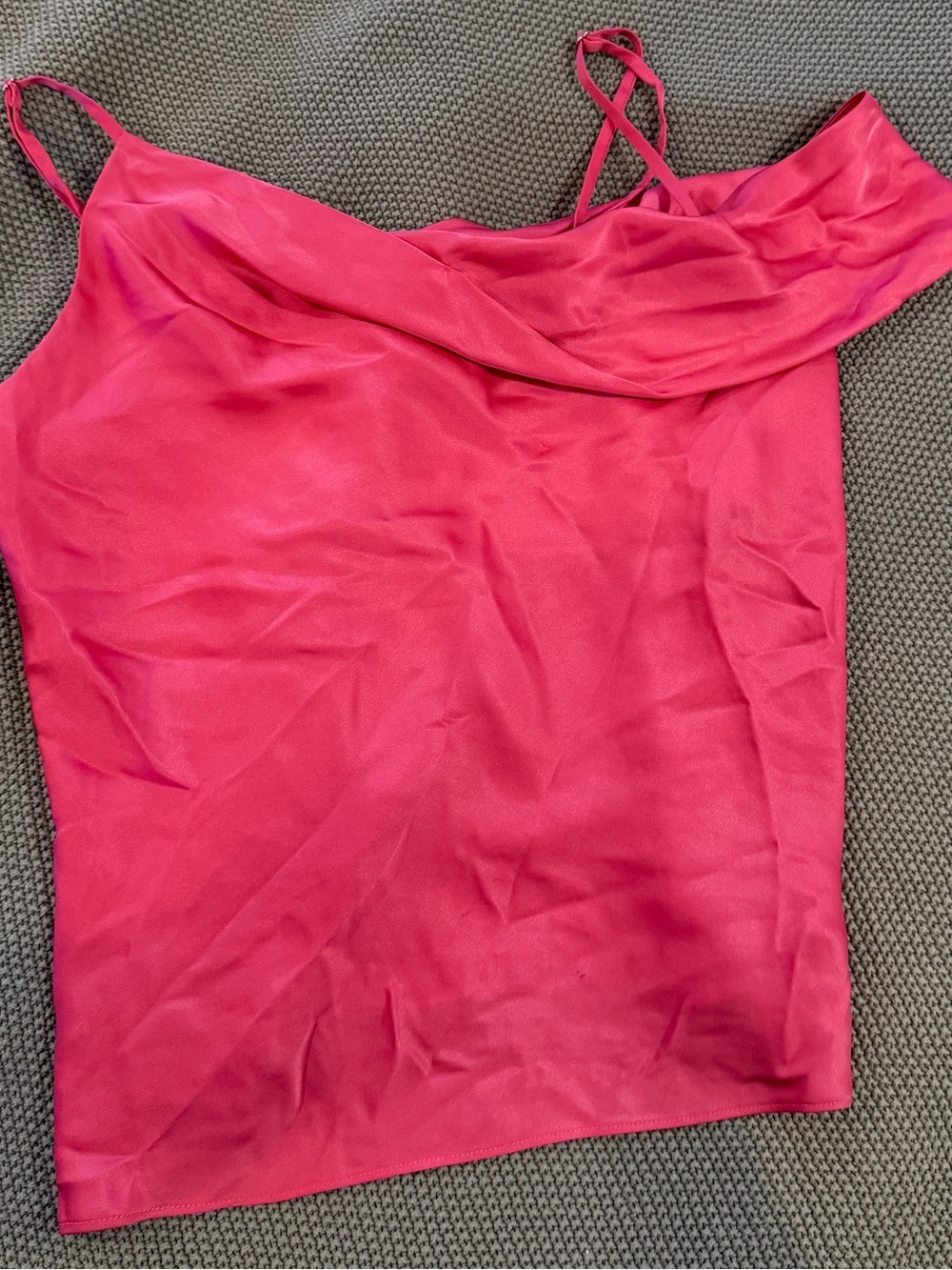Reformation Hot Pink Satin Off shoulder Slip Top